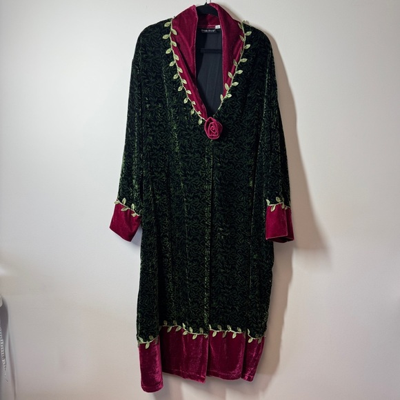 Vintage Goody Goody California Velvet Duster W/XL Green Pink Embroidered Dress - Picture 2 of 14